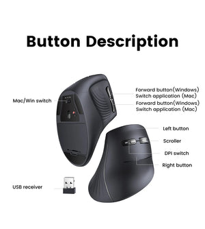 UGREEN MU008 Multi-Mode Ergonomic Vertical Bluetooth Wireless Mouse