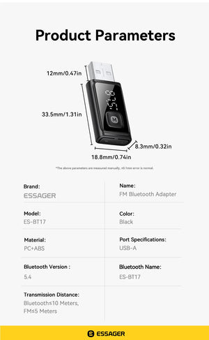 ESSAGER BT17 FM Bluetooth Adapter and USB Dongle