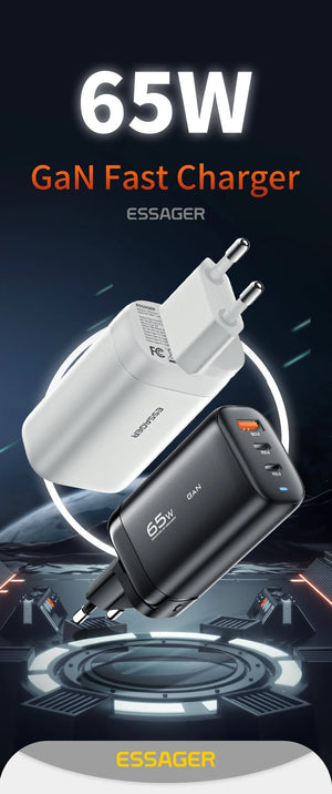 ESSAGER 65W GaN USB Charger with PPS 45W, 25W, QC3.0 and PD3.0 - White