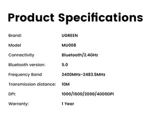 UGREEN MU008 Multi-Mode Ergonomic Vertical Bluetooth Wireless Mouse