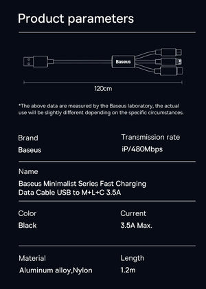BASEUS Minimalist Series 3in1 Fast Charging Data Cable