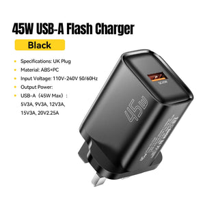 ESSAGER 45W USB Charger with QC3.0 and PD Fast Charging - Black