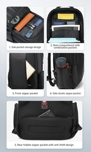 TIGERNU B3143 Large Capacity Waterproof Travel Backpack with USB Charging Port