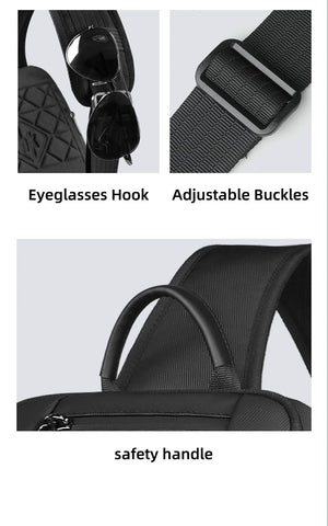 Compact waterproof crossbody bag strap with adjustable buckle and safety handle