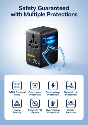 BASEUS PicoGo CG11 70W Universal Travel Adapter with Retractable Cable