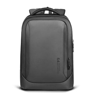 Waterproof travel backpack, dark gray front pocket and padded top handle