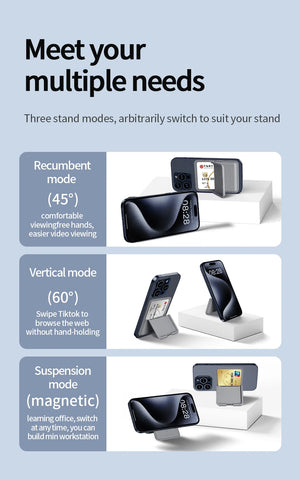 Magnetic card holder wallet with three phone stand modes