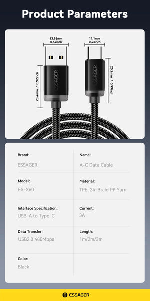 ESSAGER Mini 10W USB Charger Set with Fast Charge Adapter - Black