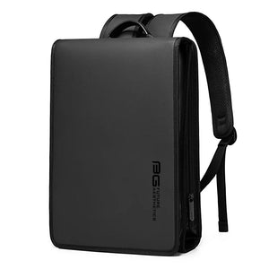 Black compact waterproof business backpack with front zip and carry handle