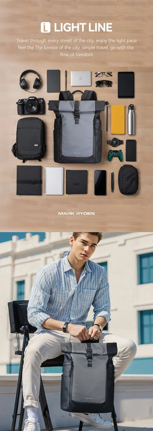 MARK RYDEN MR3807 Expandable Roll Top Waterproof Travel Backpack