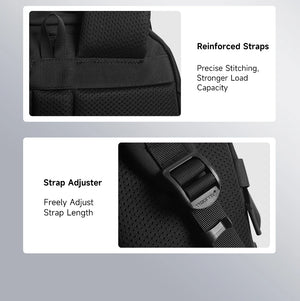 Reinforced black backpack straps with strap adjuster for custom fit