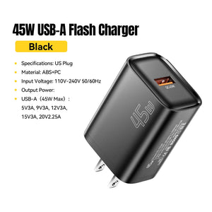 ESSAGER 45W USB Charger with QC3.0 and PD Fast Charging - Black