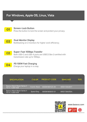 BASEUS Metal Gleam Series 10in1 USB-C Multiport Adapter and USB Hub