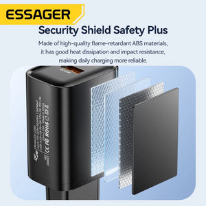 ESSAGER 45W USB Charger with QC3.0 and PD Fast Charging - Black