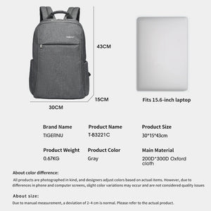 Grey compact backpack sized to fit a 15.6-inch laptop