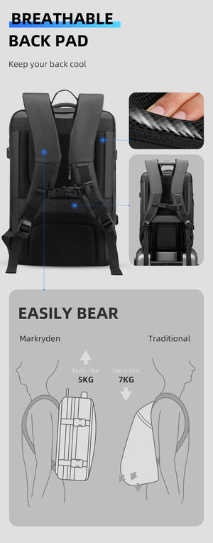 MARK RYDEN MR9299 Expandable Waterproof Travel Backpack with USB Charging Port