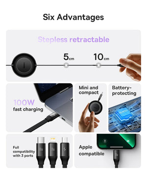 BASEUS Bright Mirror Series 2 Retractable 3in1 Fast Charging Data Cable