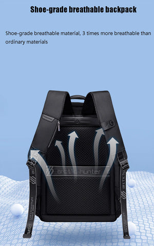 Black backpack with breathable mesh-style back panels and reinforced shoulder straps.