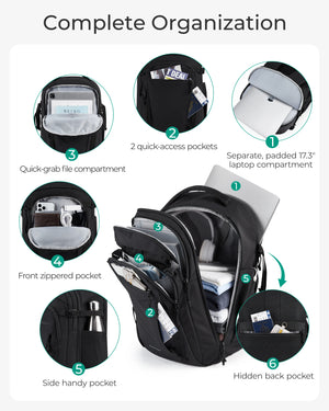 BAGSMART Large Capacity Waterproof Travel Backpack with USB Cable Access