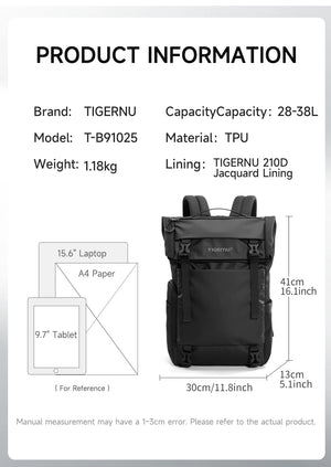 TIGERNU B91025 Expandable Large Capacity Waterproof Travel Backpack