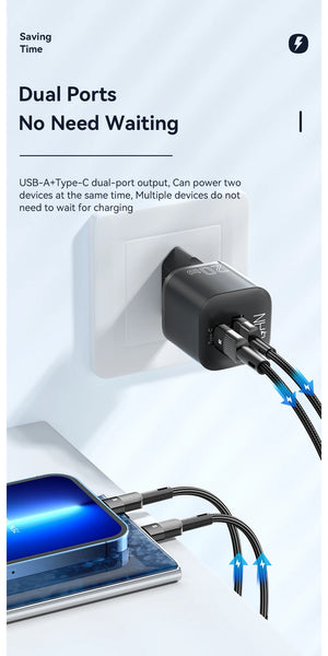 ESSAGER 20W GaN USB Charger with PD Fast Charging and QC3.0 - White