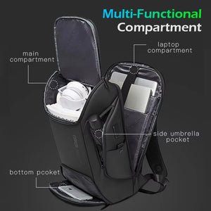 Waterproof travel backpack with multi-compartment interior and laptop pocket