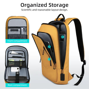 Yellow and black compact waterproof backpack with organized main and front compartments
