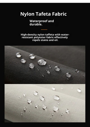 Nylon taffeta fabric for waterproof travel backpack, water beads on dark surface