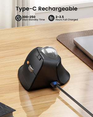 PROTOARC EM05 Rechargeable Bluetooth Wireless Vertical Trackball Mouse