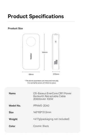 BASEUS EnerCore CR11 Power Bank with Built-In Retractable Cable