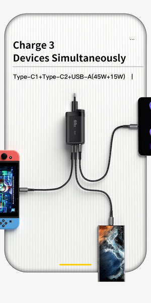 ESSAGER 65W GaN USB Charger with PPS 45W, 25W, QC3.0 and PD3.0 - Black