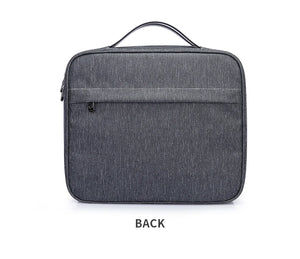 Gray collapsible waterproof toiletries bag back panel with zipper closure