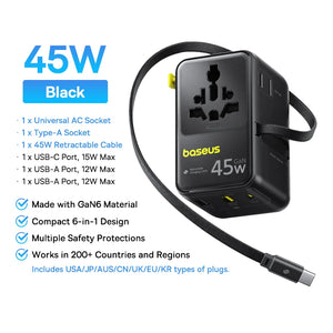 BASEUS PicoGo AG11 45W Universal Travel Adapter with Retractable Cable