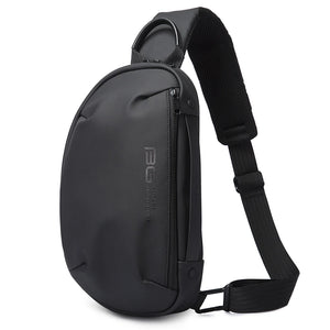 Black sling crossbody bag with adjustable shoulder strap and zippered front