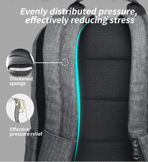 Grey backpack back panel with thickened sponge padding for pressure relief