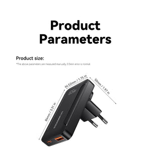 ESSAGER 65W Ultra Thin GaN Pro Travel USB Charger with Quick Charge 4.0 and PD3.0 - Black
