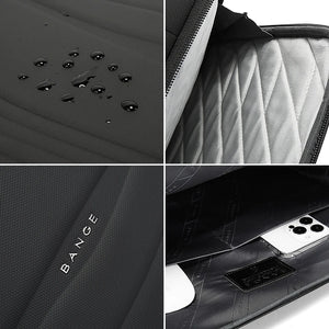 Close-up of black fabric laptop sleeve with water-resistant coating and padded lining