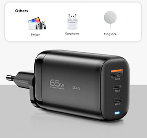 ESSAGER 65W GaN USB Charger with PPS 45W, 25W, QC3.0 and PD3.0 - Black