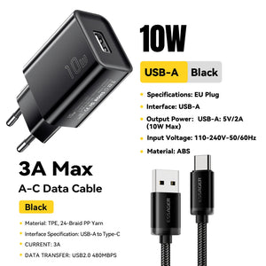 ESSAGER Mini 10W USB Charger Set with Fast Charge Adapter - Black