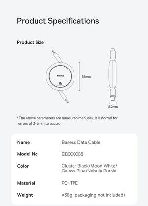 BASEUS Free2Pull 60W Retractable USB-C to USB-C Fast Charging Cable