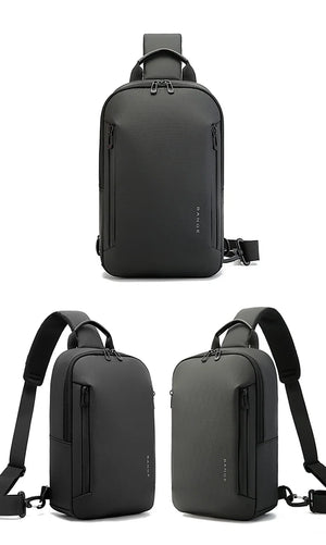 Lightweight waterproof crossbody bag set, black and grey, front zip panels and straps