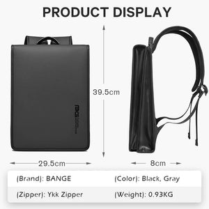 Black compact waterproof backpack, slim side profile and front panel