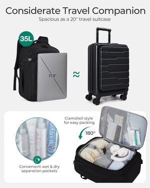 BAGSMART Large Capacity Waterproof Travel Backpack with USB Cable Access