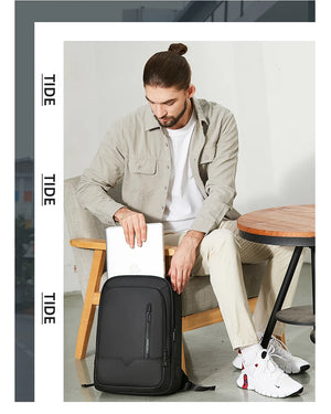 Black compact waterproof backpack with front zipper pocket and adjustable shoulder straps