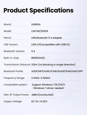 UGREEN CM749 Bluetooth Adapter and USB Dongle