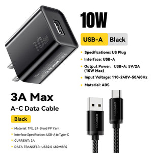 ESSAGER Mini 10W USB Charger Set with Fast Charge Adapter - Black