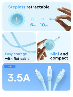 BASEUS Bright Mirror Series Retractable 3in1 Fast Charging Data Cable