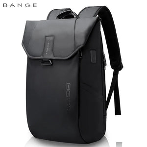 Black waterproof roll-top travel backpack with front flap pocket and straps