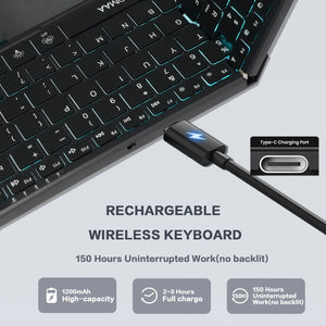 JOMAA Backlit Foldable Rechargeable Wireless Keyboard with Touchpad