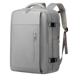 BANGE large capacity waterproof travel backpack in gray with front zip pocket and padded straps